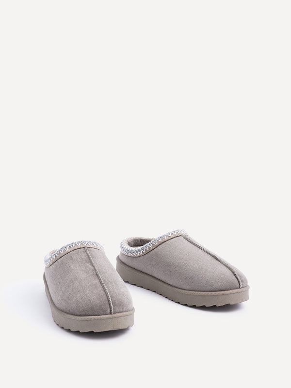 Linzi Ash Grey Suede Slipper With Aztec Detail