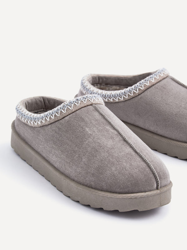 Linzi Ash Grey Suede Slipper With Aztec Detail
