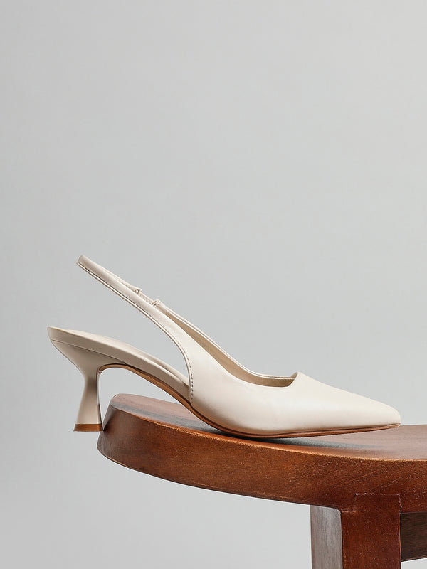 linzi Beige Faux Leather Sling Back Low Court Heel