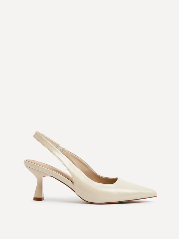 Linzi Beige Faux Leather Sling Back Low Court Heel