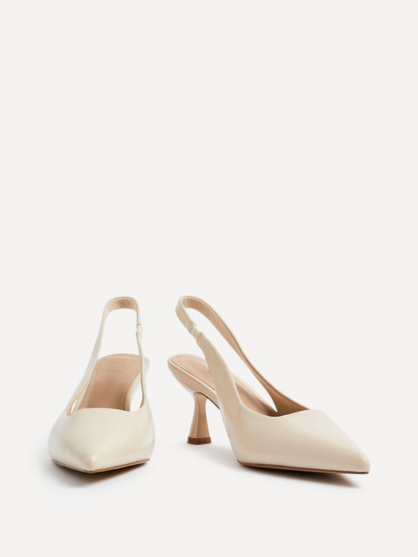 Linzi Beige Faux Leather Sling Back Low Court Heel