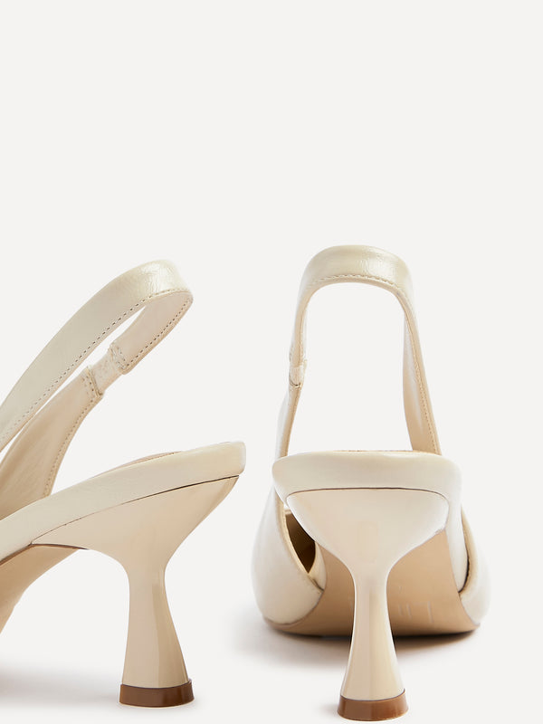 Linzi Beige Faux Leather Sling Back Low Court Heel