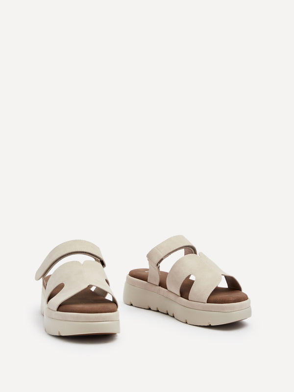 Linzi Beige Faux Nubuck Chunky Link Strap Sandal