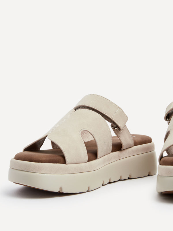 Linzi Beige Faux Nubuck Chunky Link Strap Sandal
