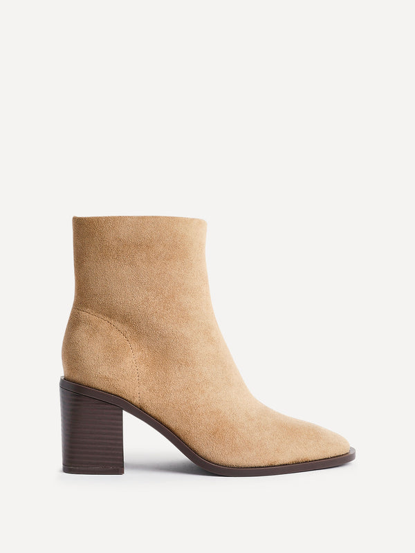 Linzi Beige Faux Suede Block Heeled Ankle Boot