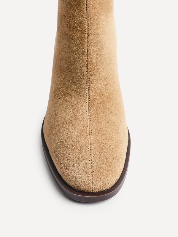 Linzi Beige Faux Suede Block Heeled Ankle Boot