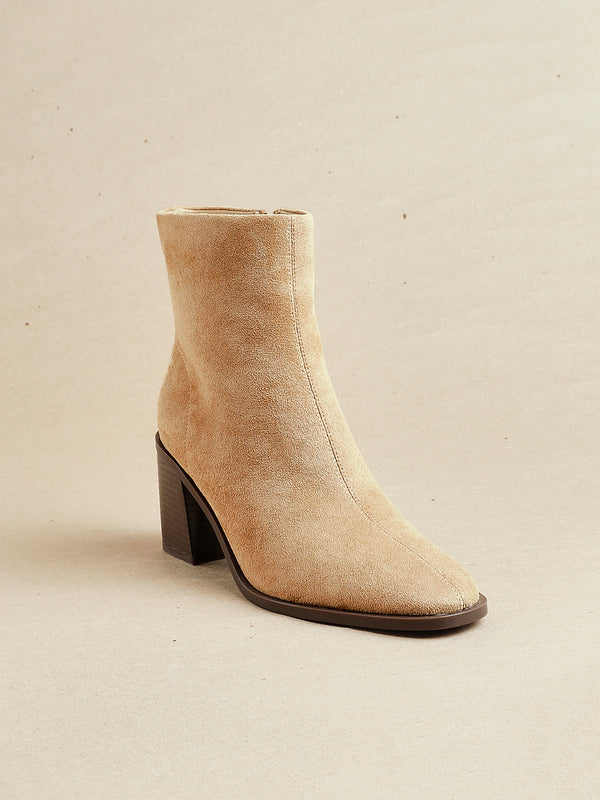 linzi Beige Faux Suede Block Heeled Ankle Boot