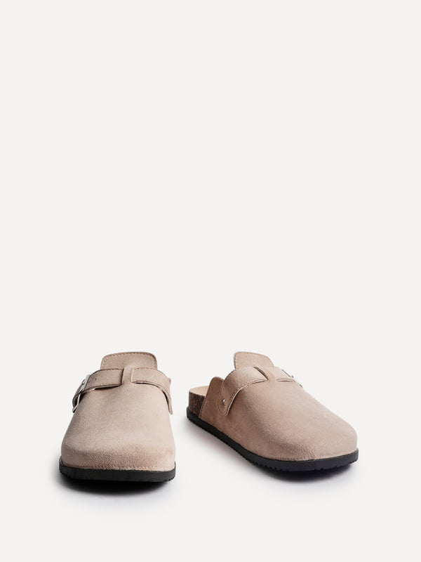 Linzi Beige Faux Suede Clog