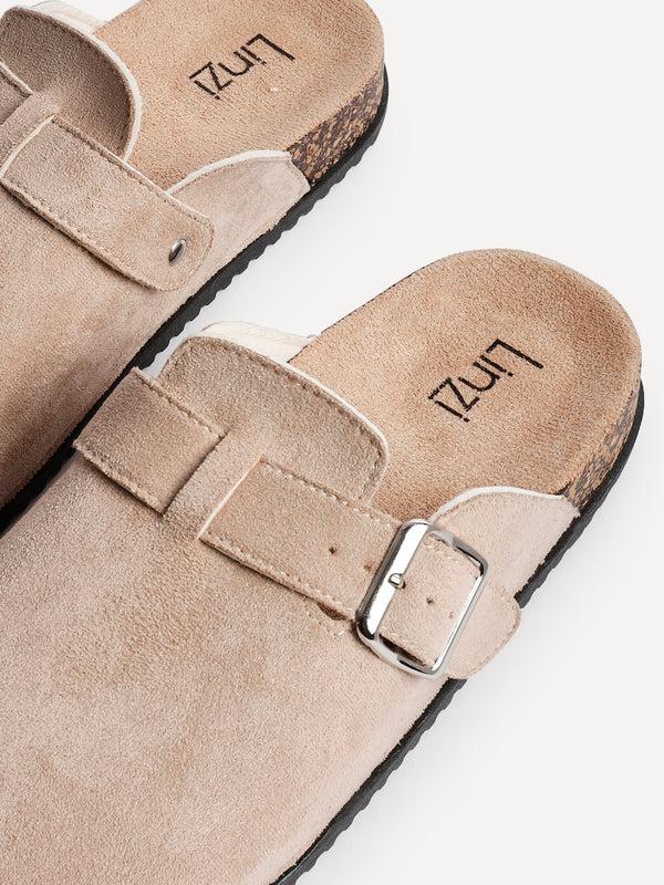 Linzi Beige Faux Suede Clog