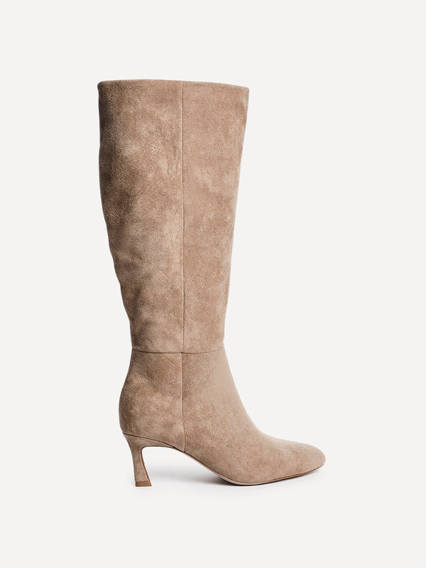 Linzi Beige Faux Suede High Leg Stiletto Boots