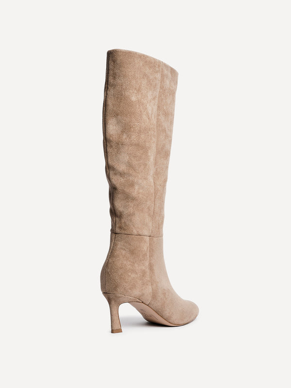 Linzi Beige Faux Suede High Leg Stiletto Boots