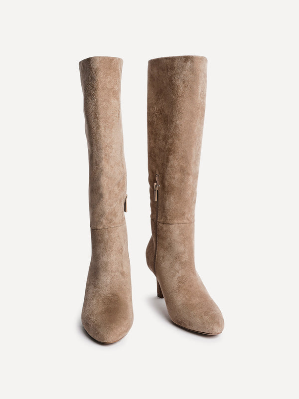 Linzi Beige Faux Suede High Leg Stiletto Boots