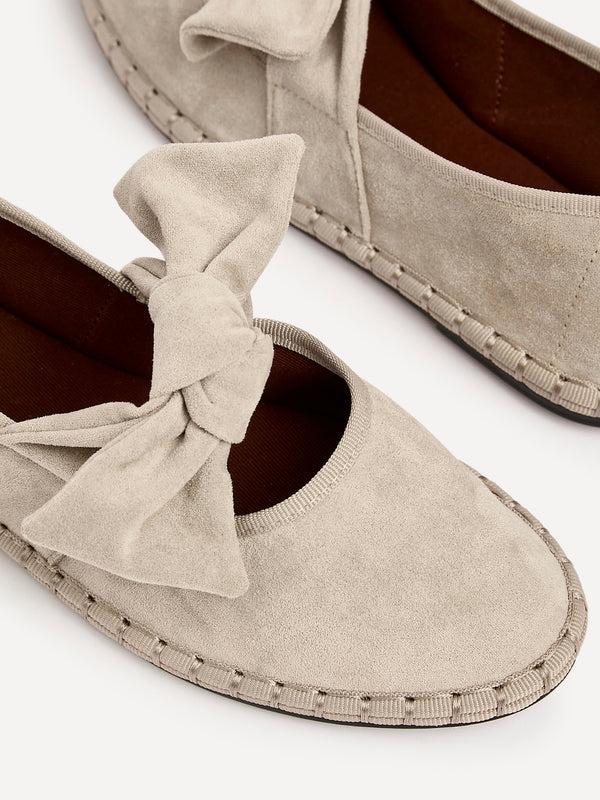 Linzi Beige Faux Suede Mary Jane With Bow Detail