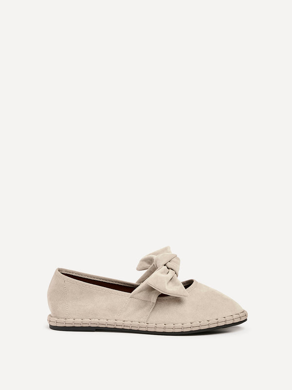 Linzi Beige Faux Suede Mary Jane With Bow Detail
