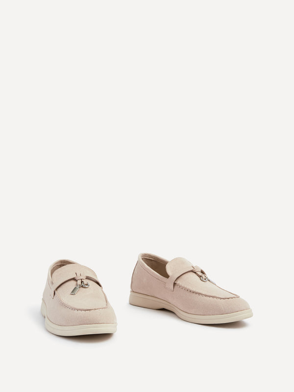 Linzi Beige Faux Suede Slip On Loafer