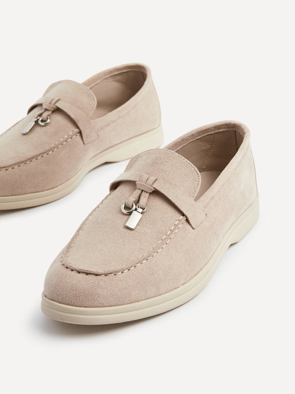 Linzi Beige Faux Suede Slip On Loafer