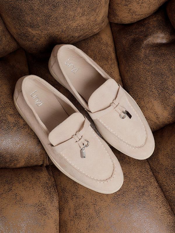 linzi Beige Faux Suede Slip On Loafer