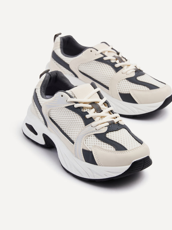 Linzi Beige Mesh Effect Chunky Trainer