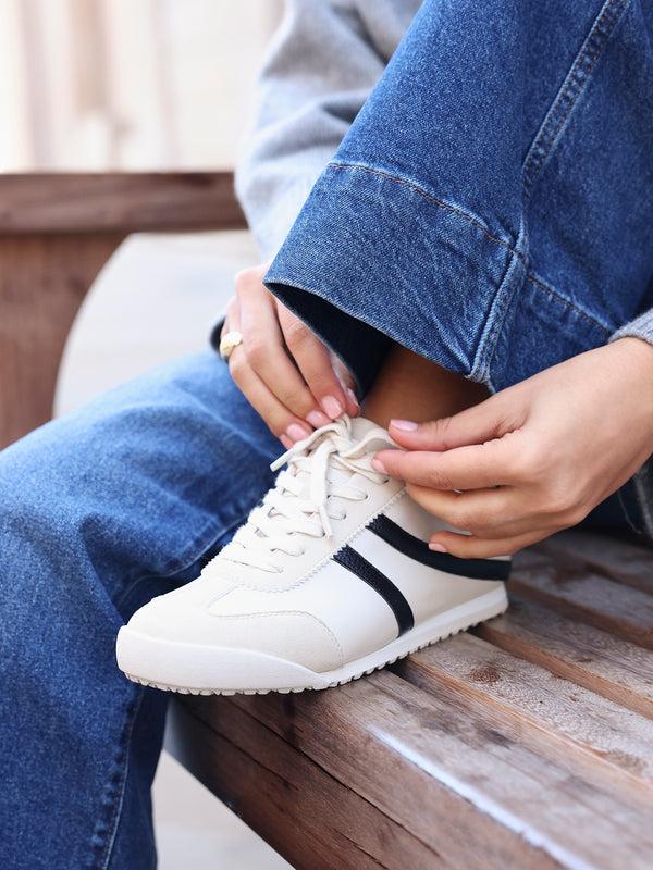 linzi Beige Retro Style Trainers