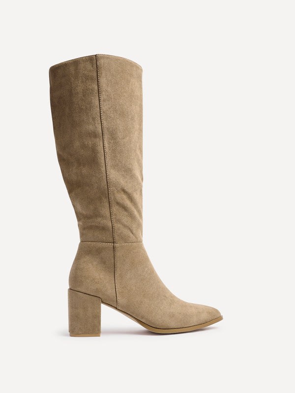 Linzi Beige Suede Block Heeled Long Boot