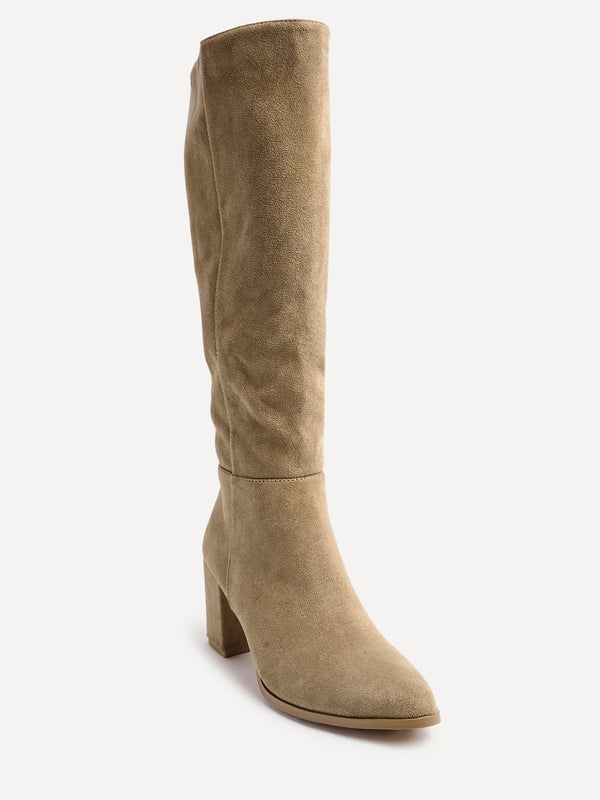 Linzi Beige Suede Block Heeled Long Boot