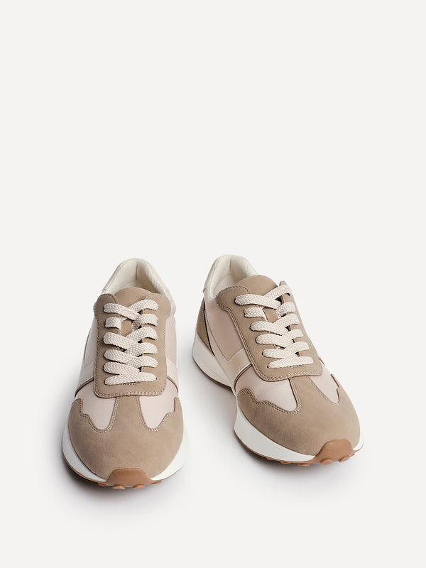Linzi Beige Suede Mix Sports Trainers