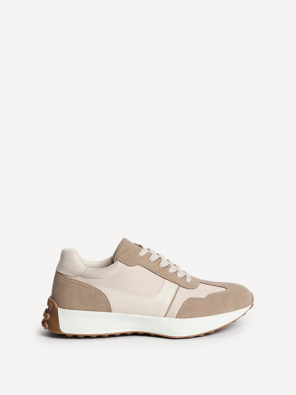 Linzi Beige Suede Mix Sports Trainers