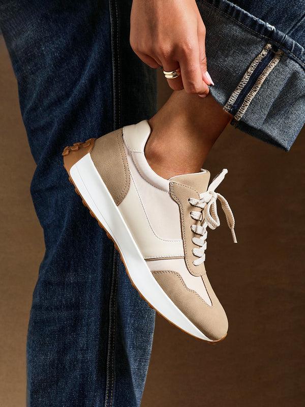 linzi Beige Suede Mix Sports Trainers