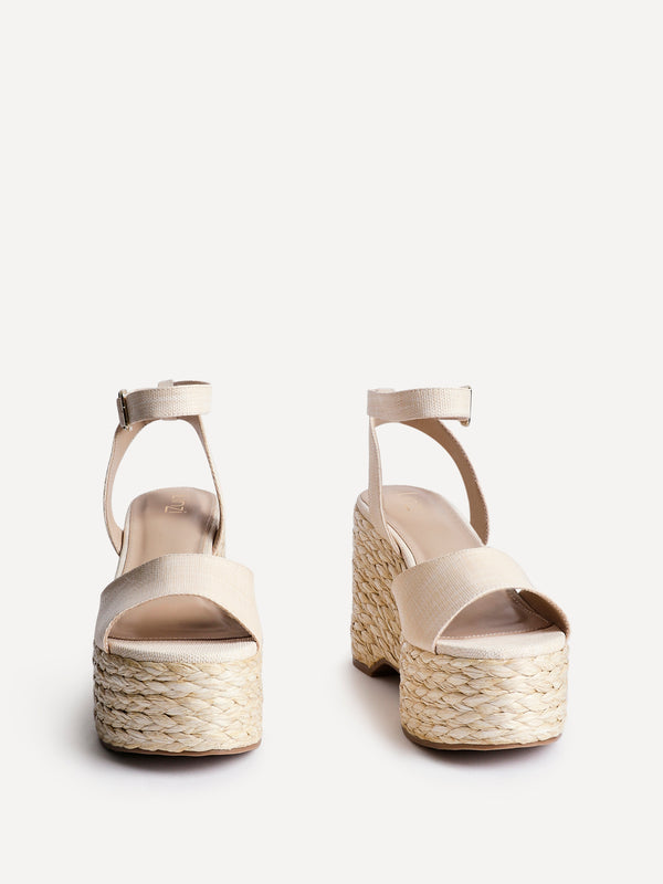 Linzi Beige Textured Espadrille Platform Wedge