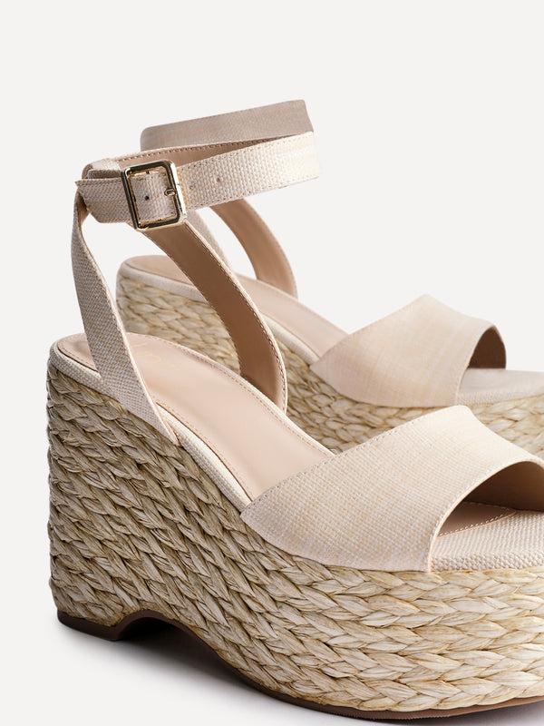 Linzi Beige Textured Espadrille Platform Wedge