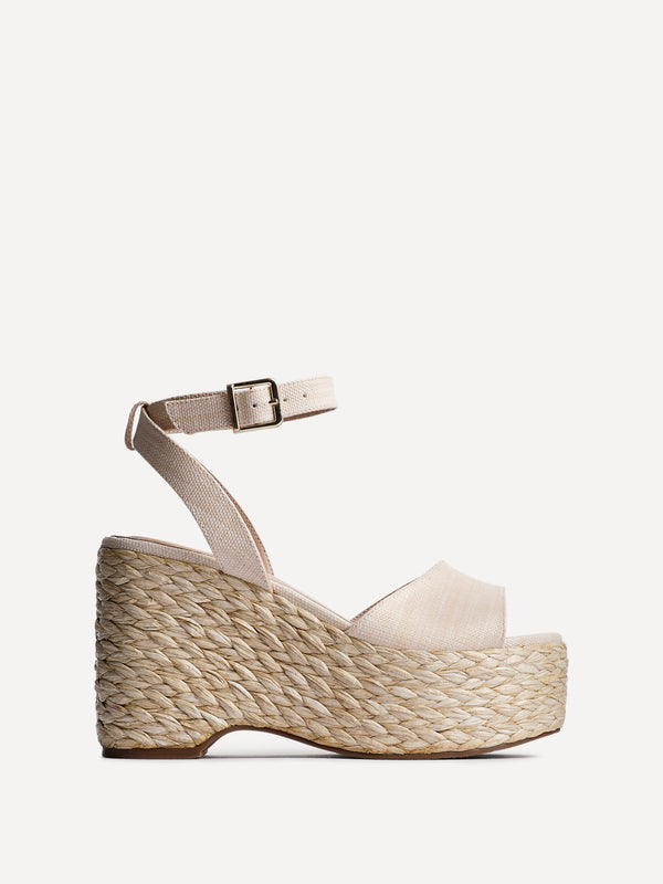 Linzi Beige Textured Espadrille Platform Wedge
