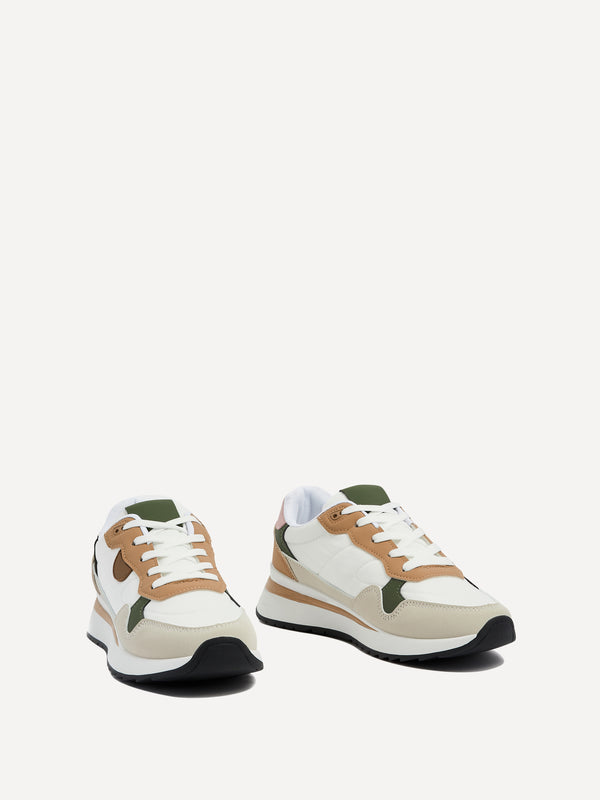 Linzi Beige Two-Tone Wedged Trainer