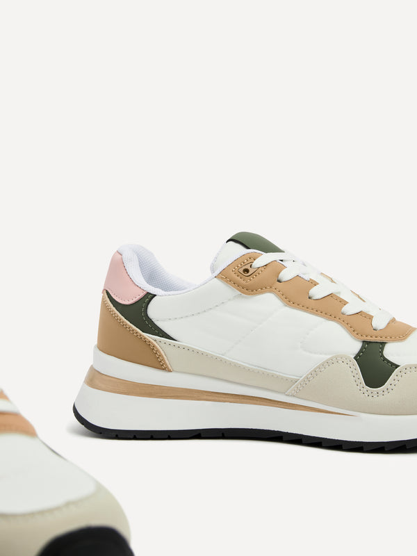 Linzi Beige Two-Tone Wedged Trainer