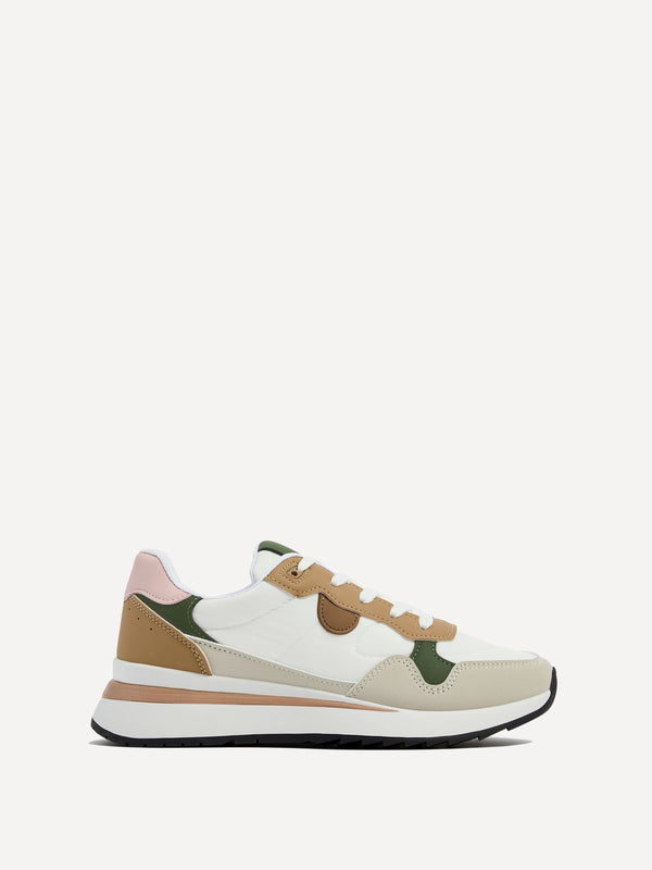 Linzi Beige Two-Tone Wedged Trainer