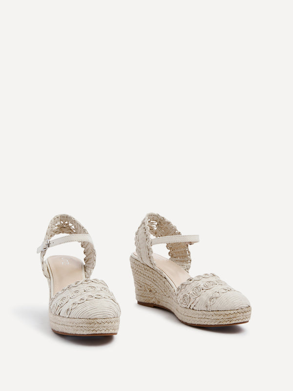 Linzi Beige Woven Closed Toe Espadrille Wedge