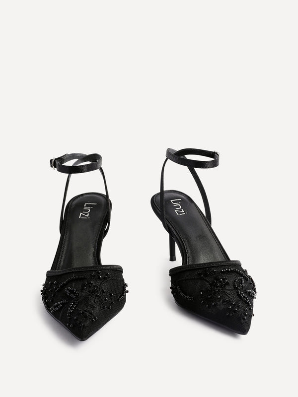 Linzi Black Beaded Mesh Court Heels