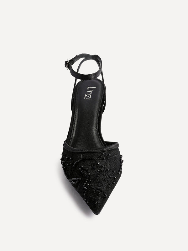 Linzi Black Beaded Mesh Court Heels