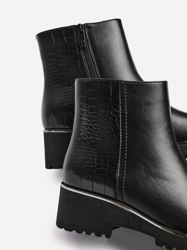Linzi Black Croc Mix Wedge Ankle Boot
