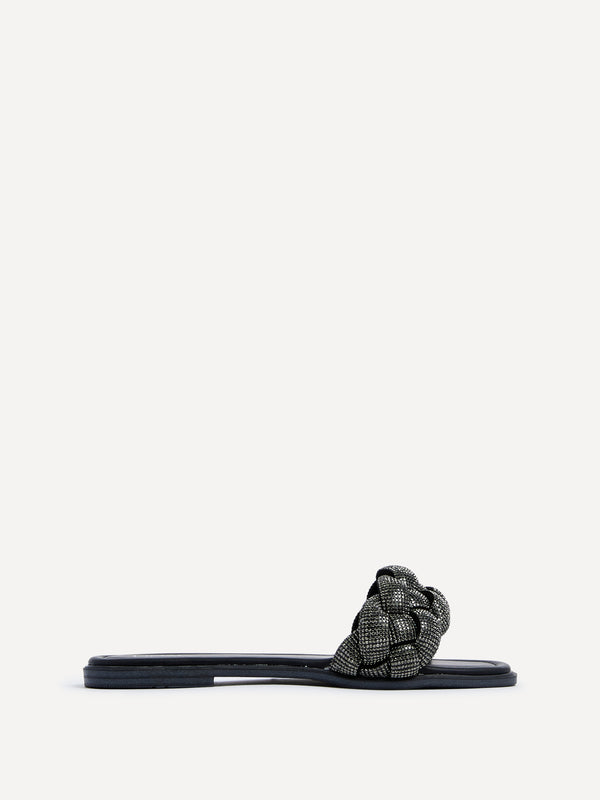 Linzi Black Diamante Plaited Slider Sandal