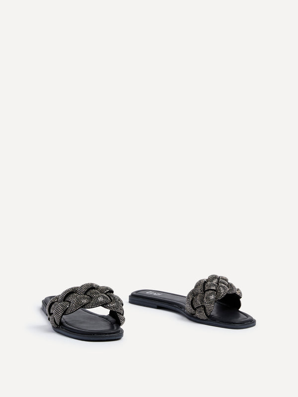 Linzi Black Diamante Plaited Slider Sandal