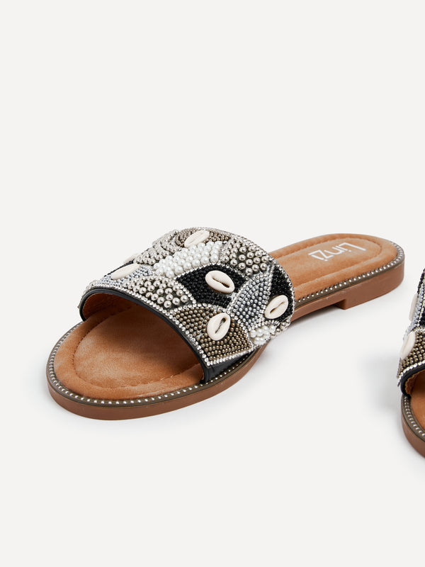 Linzi Black Embellished Shell Slider