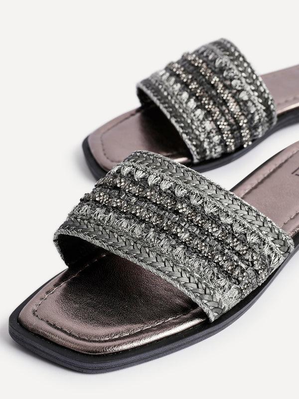 Linzi Black Embellished Slip On Sandal