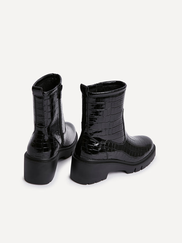 Linzi Black Faux Croc Leather Ankle Boot