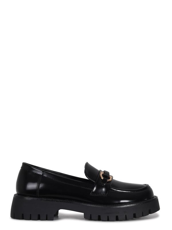 Linzi Black Faux High Shine Leather Chunky Loafer
