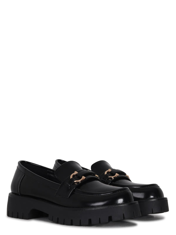 Linzi Black Faux High Shine Leather Chunky Loafer