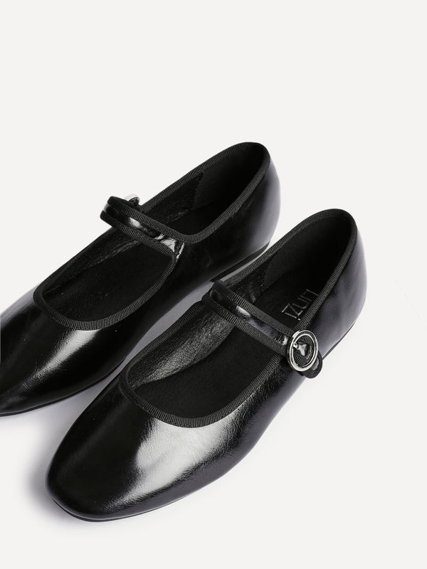 Linzi Black Faux Leather Ballet Pumps