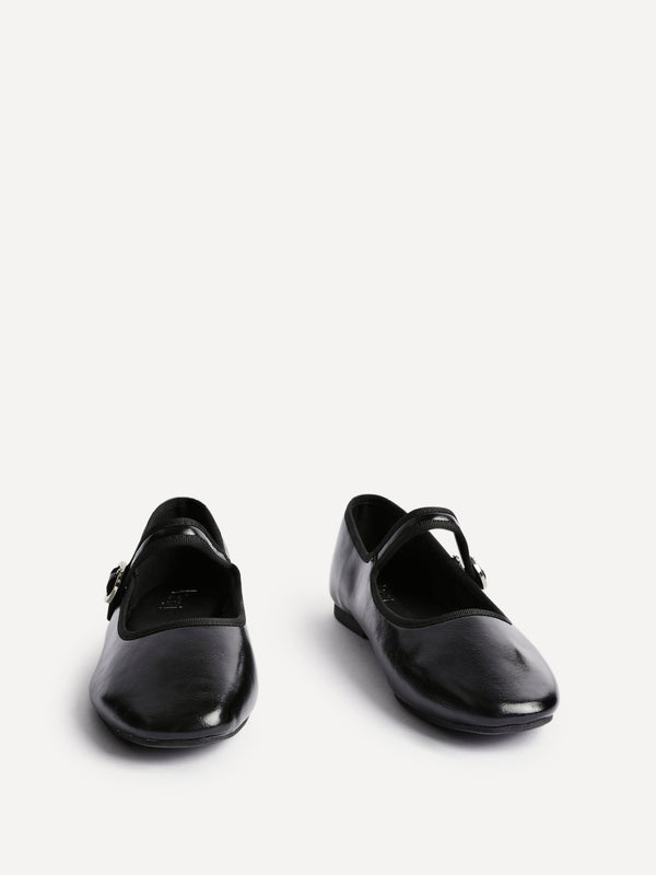 Linzi Black Faux Leather Ballet Pumps