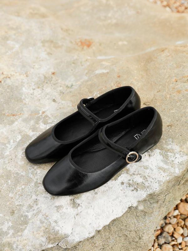 linzi Black Faux Leather Ballet Pumps