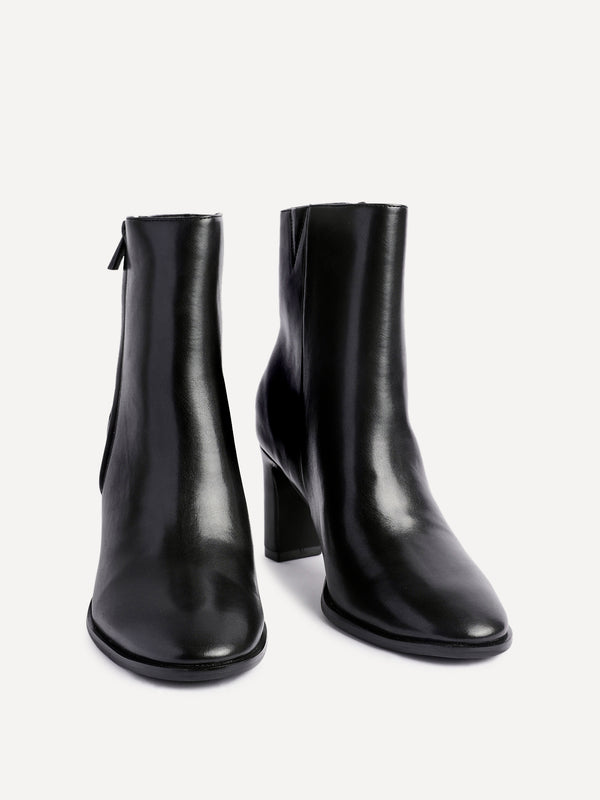 Linzi Black Faux Leather Block Heel Ankle Boot