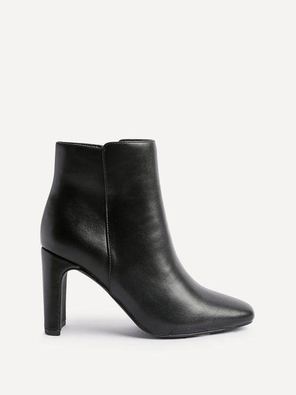 Linzi Black Faux Leather Block Heel Ankle Boot